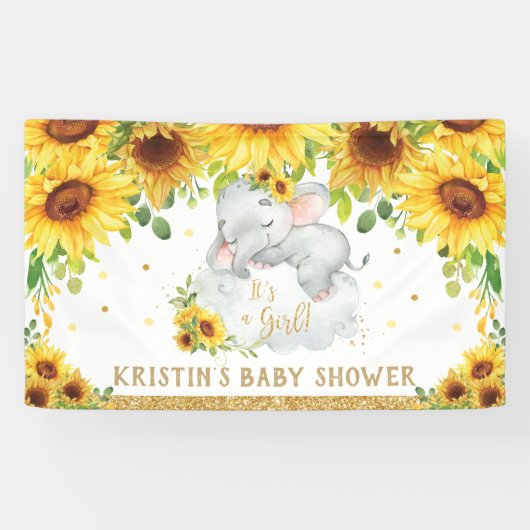 Zonnebloem Slapend Elephant Baby shower Backdrop Spandoek (Horizontaal)