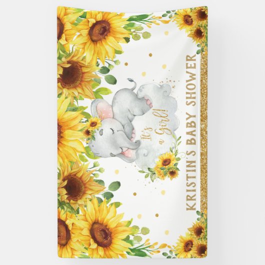 Zonnebloem Slapend Elephant Baby shower Backdrop Spandoek (Verticaal)