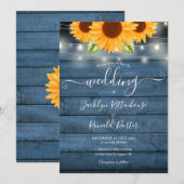 Zonnebloem Slingerlichten Blauwe Rustieke Houten B Kaart (Voorkant / Achterkant)