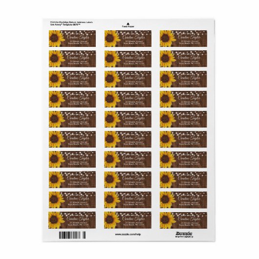 Zonnebloem & Slingerlichten Bruidsdouche Adres Etiket (Full Sheet)