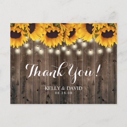 Zonnebloem Slingerlichten Landelijke Trouwdag Beda Briefkaart (Voorkant)