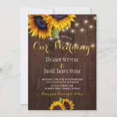 Zonnebloem slingerlichten trendy herfst bruiloft kaart (Voorkant)