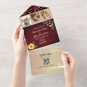 Zonnebloem Slingerlichtjes Trouw QR-code All In One Uitnodiging (Afscheurbaar)