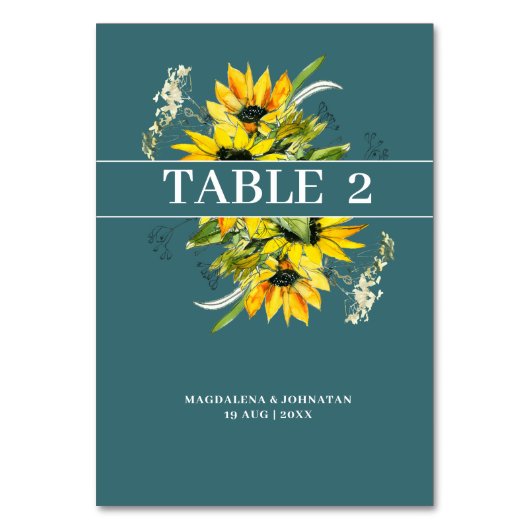 Zonnebloem Smokey Green Table Number Kaart (Voorkant)
