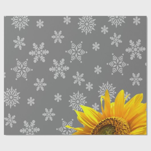 Zonnebloem Sneeuwvlokken Grijs Mat Inpakpapier (Vlak)