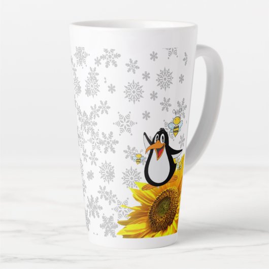 Zonnebloem Snowflakes Penguin Bumblebee Latte Mok (Rechterhoek)
