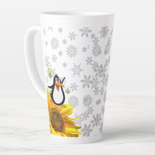 Zonnebloem Snowflakes Penguin Bumblebee Latte Mok (Linkerhoek)