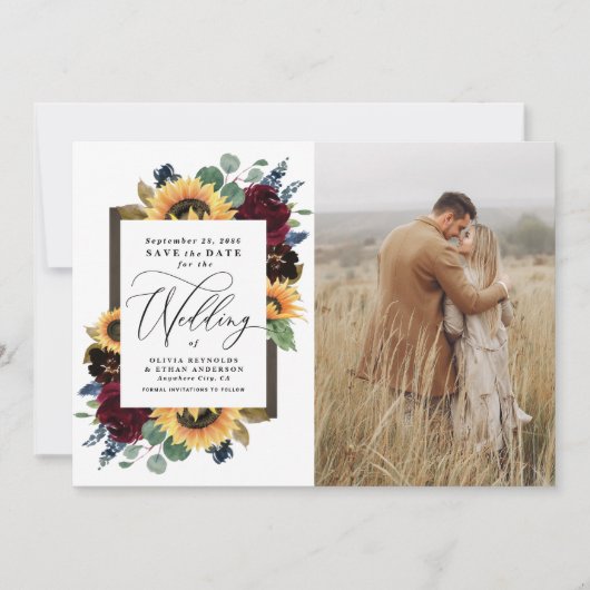 Zonnebloem Sparen de Datum Foto Rustige Kaarten va (Voorkant)