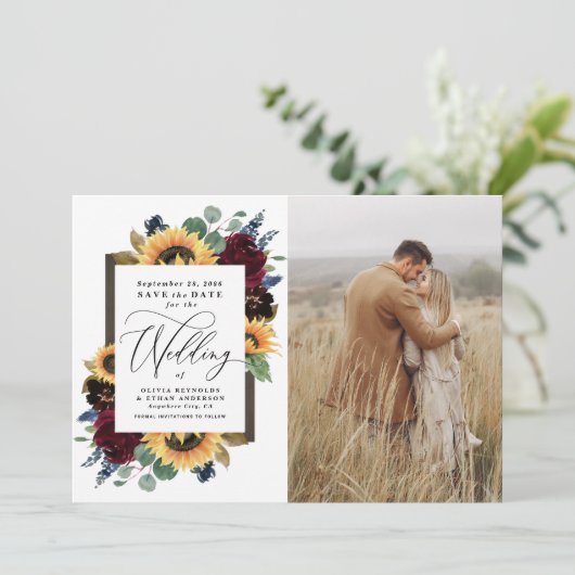 Zonnebloem Sparen de Datum Foto Rustige Kaarten va (Staand voorkant)