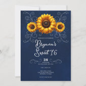 Zonnebloem Sparkle Blauw Rustiek Glam Sweet 16 Kaart (Voorkant)