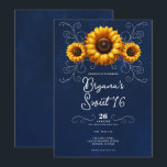 Zonnebloem Sparkle Blauw Rustiek Glam Sweet 16 Kaart<br><div class="desc">Pas op elke gewenste manier aan. Vervang de foto op de achterkant door je eigen foto of verwijder de foto helemaal bij elkaar.</div>