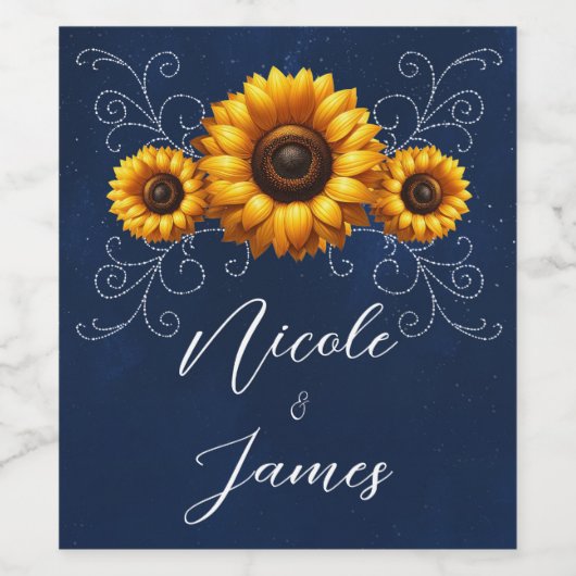 Zonnebloem Sparkle Blue Rustieke Glam Bruiloft Wijn Etiket (Enkel label)