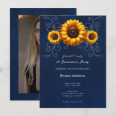 Zonnebloem Sparkle Blue Rustieke Graduation Party Kaart (Voorkant / Achterkant)