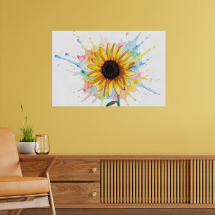 Zonnebloem Spatart Bloemschildering Kunstprint Poster