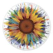 Zonnebloem Splash Art Keramische Knop (Voorkant)