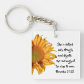 Zonnebloem Spreuken 31:25 Bijbelvers Christelijk Sleutelhanger (Voorkant)