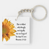 Zonnebloem Spreuken 31:25 Bijbelvers Christelijk Sleutelhanger (Achterkant)