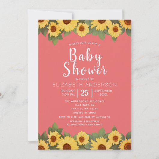 Zonnebloem Spring Girl's Baby shower Kaart (Voorkant)