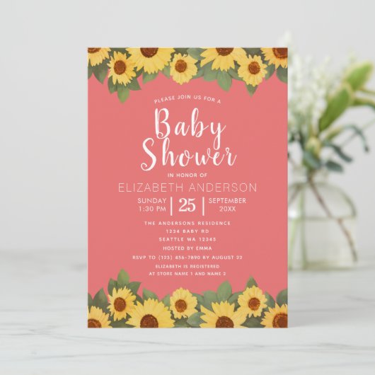 Zonnebloem Spring Girl's Baby shower Kaart (Staand voorkant)
