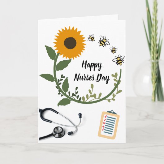 Zonnebloem Stethoscoop Happy Nurses Day Kaart (Voorkant)