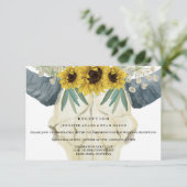 Zonnebloem Stier Schedel Watercolor Trouwreceptie Informatiekaartje (Staand voorkant)