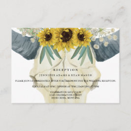 Zonnebloem Stier Schedel Waterverf Bruiloftsrecept Informatiekaartje