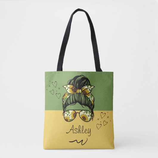 Zonnebloem Stijl Gepersonaliseerde naam Tote Bag (Voorkant)