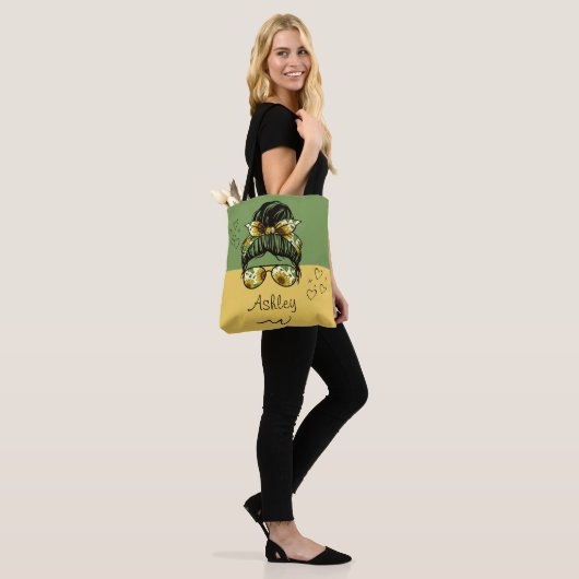 Zonnebloem Stijl Gepersonaliseerde naam Tote Bag (Op model)