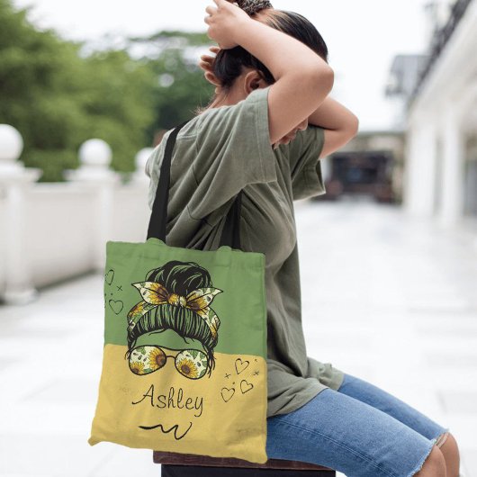 Zonnebloem Stijl Gepersonaliseerde naam Tote Bag