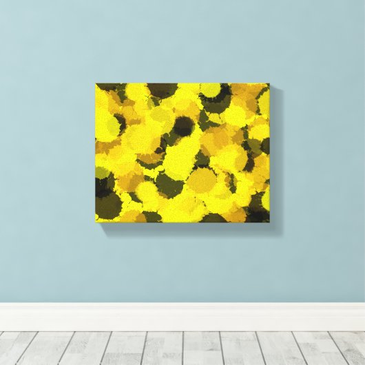 Zonnebloem Stip abstracte kunst Geel Bruin Zwart Canvas Afdruk (Insitu (Houten vloer))