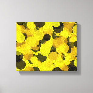 Zonnebloem Stip abstracte kunst Geel Bruin Zwart Canvas Afdruk