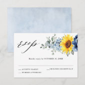 Zonnebloem Stof Blauw Leisteen Pioen Bloemen Bruil RSVP Kaartje (Voorkant / Achterkant)