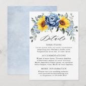 Zonnebloem Stof Blauw Leisteen Pioen Huwelijksdeta Informatiekaartje (Voorkant / Achterkant)