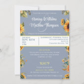 Zonnebloem stoffige blauwe foto bruiloft met RSVP Kaart (Achterkant)