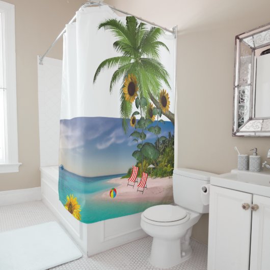 Zonnebloem strand douchegordijn (In situ)