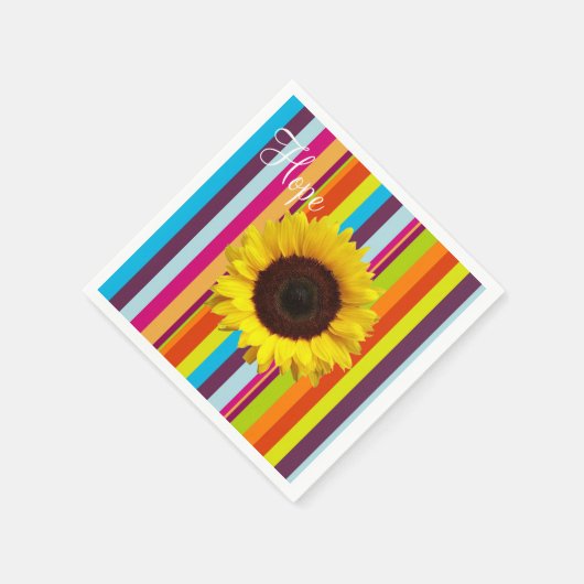 Zonnebloem streep papier servetten (Hoek)