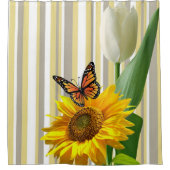 Zonnebloem streep vlinder tulp douche gordijn (Voorkant)