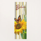 Zonnebloem streep vlinder witte tulp yoga mat (Achterkant)