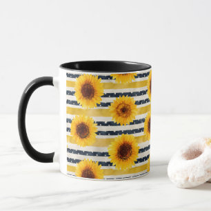 Zonnebloem Strepen Navy & Geel  Mok