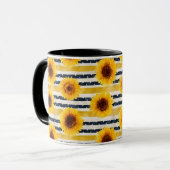 Zonnebloem Strepen Navy & Geel  Mok (Voorkant links)