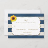 Zonnebloem strepen rustieke zomer marine blauw bru RSVP kaartje (Voorkant)