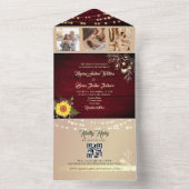 Zonnebloem String Lights Bruiloft QR Code All In One Uitnodiging (Binnen)