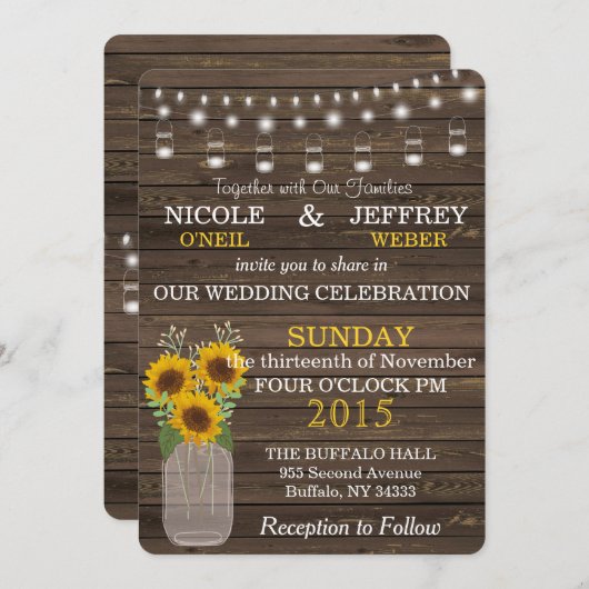 Zonnebloem String Lights Bruiloft uitnodiging (Voorkant / Achterkant)
