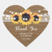 Zonnebloem String Lights Burlap Lace Wedding Hart Sticker (Voorkant)