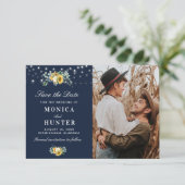 Zonnebloem String Lights Sla de datum fotokaart op Save The Date (Staand voorkant)