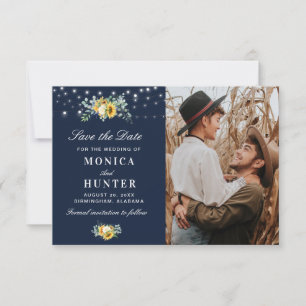 Zonnebloem String Lights Sla de datum fotokaart op Save The Date