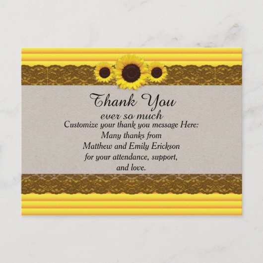 Zonnebloem, Stripes en bruine kant Briefkaart (Voorkant)