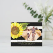 Zonnebloem & Stripes Weddenfoto Save the Date Aankondigingskaart (Staand voorkant)