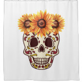 Zonnebloem Sugar Skull voor Herfst Douchegordijn (Voorkant)