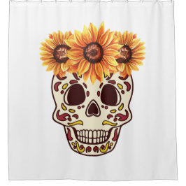 Zonnebloem Sugar Skull voor Herfst Douchegordijn